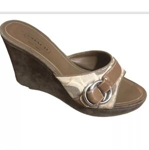 Coach Meredith Signature logo suede fabric wedges 7.5 medium